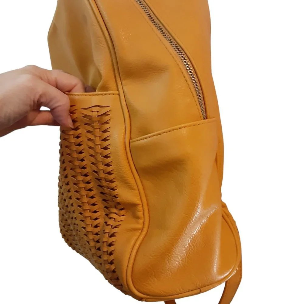 ANTIK KRAFT PU Bailey Mustard Yellow Basket Weave Backpack
